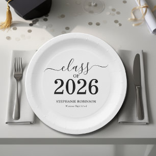 Assiettes En Carton Diplômé 2026 Minimaliste Noir Blanc Remise des dip