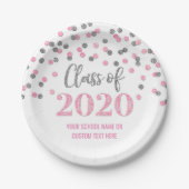 Assiettes En Carton Diplôme Confetti d'Argent rose 2020 (Devant)