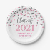 Assiettes En Carton Diplôme Confetti d'Argent rose 2021 (Devant)