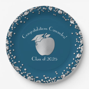 Assiettes En Carton Diplôme de formation des enseignants bleu argent