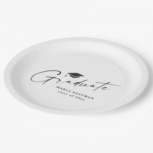 Assiettes En Carton Diplômé de Script moderne noir et blanc (Angle)