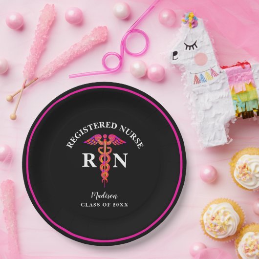 Assiettes En Carton Diplôme de soins infirmiers Noir Hot rose Parti Mo (Fête)