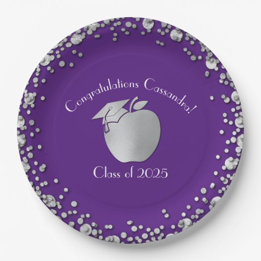 Assiettes En Carton Diplôme d'enseignement Purple Silver (Devant)