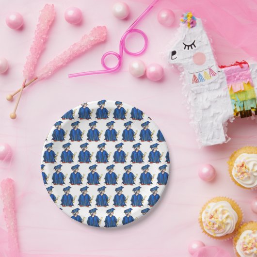 Assiettes En Carton Diplôme d'études supérieures Casquette bleu Diplôm (Fête)