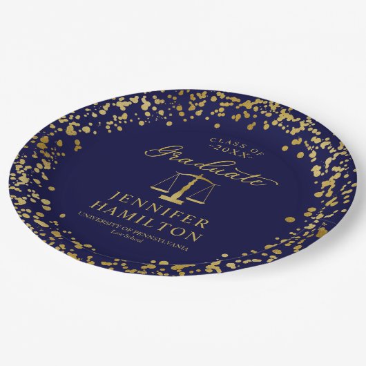 Assiettes En Carton Diplômé Elegant Gold Blue Law School Graduation (Angle)