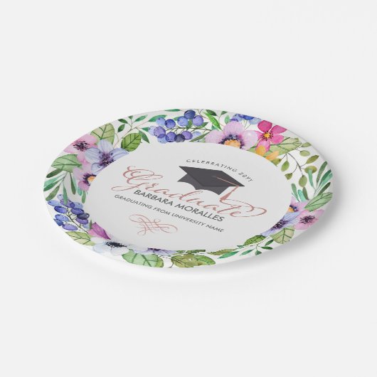 Assiettes En Carton Diplômé en typographie moderne - Boho Flowers Fram (Angle)