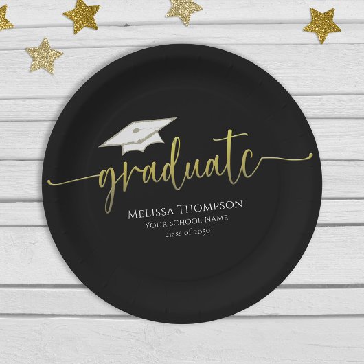 Assiettes En Carton Diplômé Moderne Simple Gold Graduation Cap