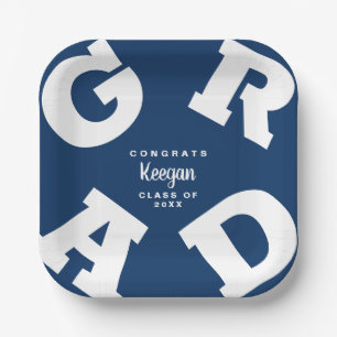 Assiettes En Carton Diplôme personnalisé bleu foncé et blanc