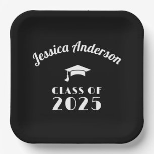 Assiettes En Carton Diplôme personnalisé noir et blanc