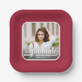 Assiettes En Carton Diplômé Photo Bold Script Crimson Graduation (Recto)