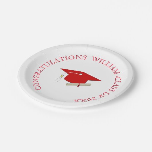 Assiettes En Carton Diplôme, Simple, Rouge et Blanc, Mortier, (Angle)