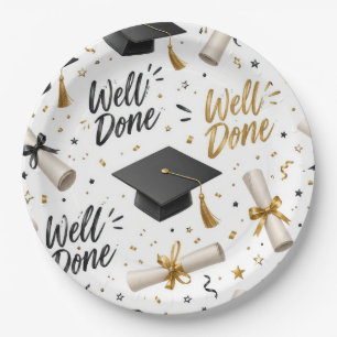 Assiettes En Carton Diplômes de fin d'études, casquettes avec texte Bi