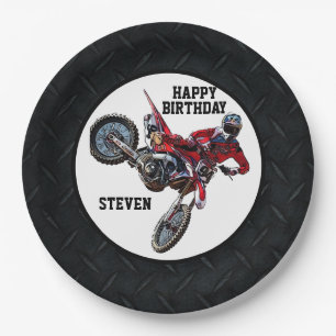 Assiettes En Carton Dirt Bike Rouge Anniversaire Sport Motorcycle Cool