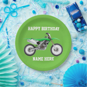 Assiettes En Carton Dirt Vélo Vert Anniversaire Sport Plaques Papier