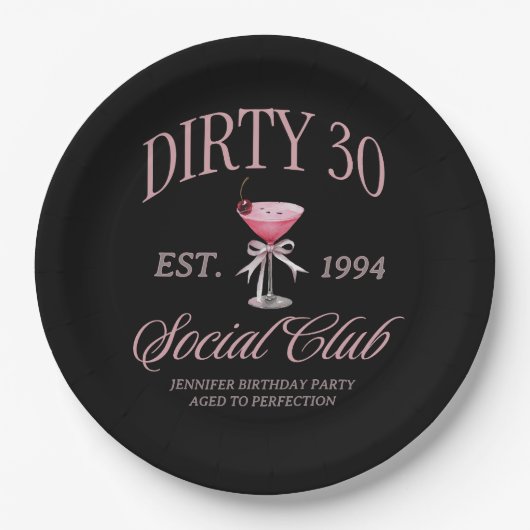 Assiettes En Carton Dirty 30 Coquette Martini & Bow Anniversaire (Devant)