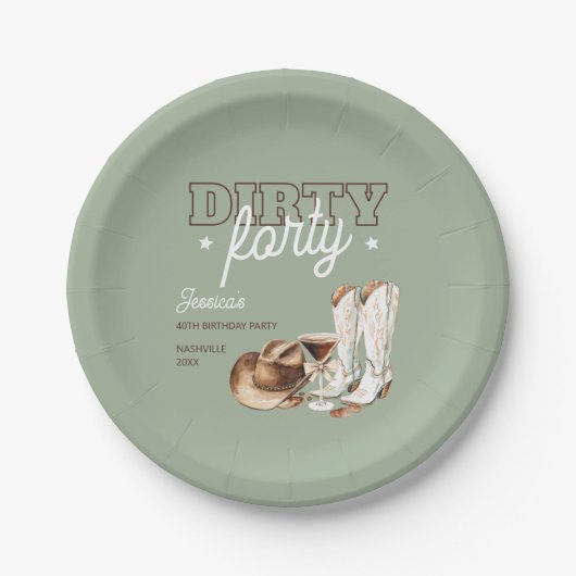 Assiettes En Carton Dirty Quarty Western Rodeo 40e fête d'anniversaire (Devant)