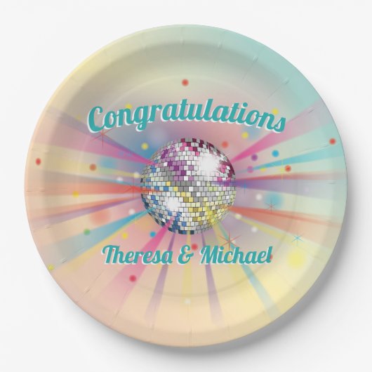 Assiettes En Carton Disco Ball Baby shower Super Pastel Rainbow (Devant)