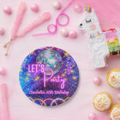 Assiettes En Carton Disco Ball Let's Party Neon rose brillant Annivers (Fête)