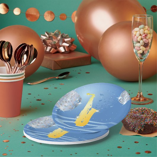 Assiettes En Carton Disco Jazz Saxophone Balls de Miroir Étincelant