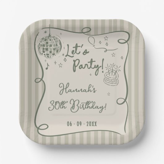 Assiettes En Carton Disco Whimsical Hand Drawn Funky 30e anniversaire (Recto)