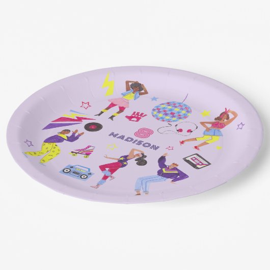 Assiettes En Carton Discoball super Roller Disco Party Retro 80s (Angle)