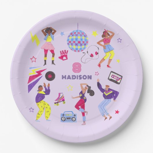 Assiettes En Carton Discoball super Roller Disco Party Retro 80s (Devant)