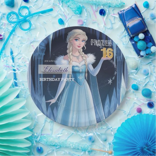 Assiettes En Carton Disney's Frozen Elsa Birthday personalize name (Fête)