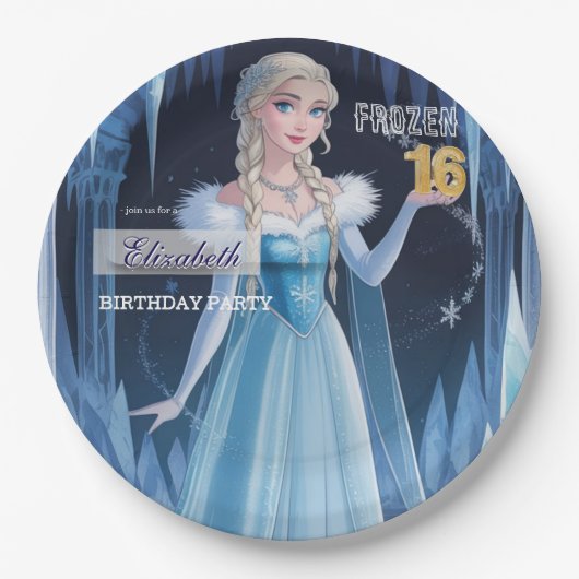 Assiettes En Carton Disney's Frozen Elsa Birthday personalize name (Devant)