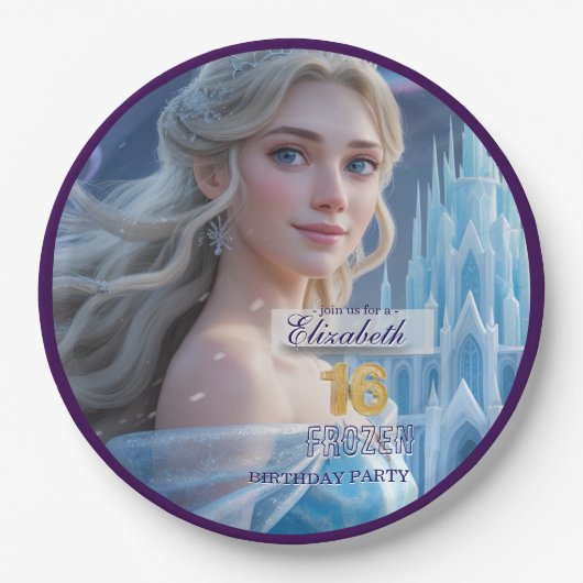 Assiettes En Carton Disney's Frozen Elsa Birthday personalize name (Devant)