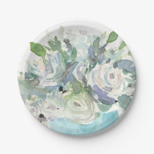 Assiettes En Carton Disposition de ressort - bouquet d'aquarelle