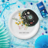 Assiettes En Carton Disque vinyle,  Oldies Musique rustique, fleurs, (Fête)