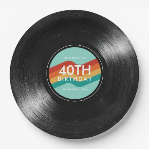 Assiettes En Carton Disque Vinyle Papier Rétro pour 40e Anniversaire