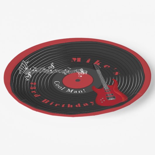 Assiettes En Carton Disque vinyle rétro anniversaire musique rock guit (Angle)