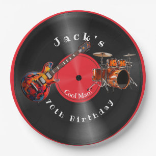 Assiettes En Carton Disque vinyle rétro musique rock guitare d'anniver