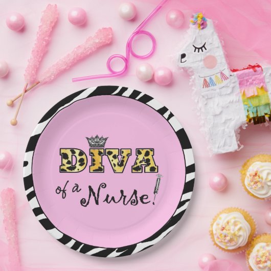 Assiettes En Carton "DIVA d'une infirmière !" (Fête)