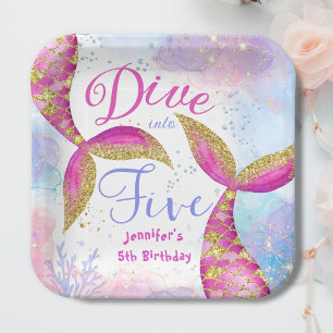 Assiettes En Carton Dive in Five Girl Pink 5th Birthday