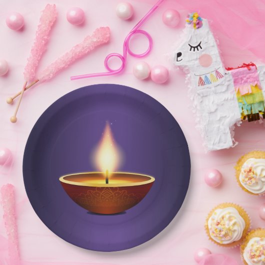 Assiettes En Carton Diwali Diya arrière - plan violet (Fête)