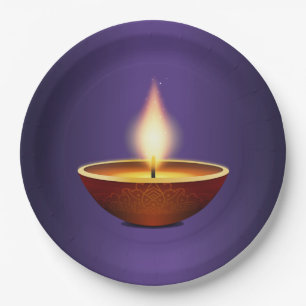 Assiettes En Carton Diwali Diya arrière - plan violet