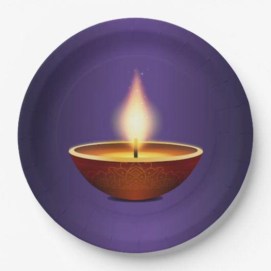 Assiettes En Carton Diwali Diya arrière - plan violet (Devant)