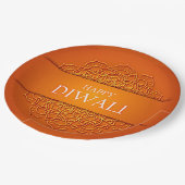 Assiettes En Carton Diwali Elegant Moderne Orange Jaune Mandala 9" (Angle)