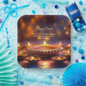 Assiettes En Carton Diwali Orange Brown Lampe dorée Diyas (Fête)