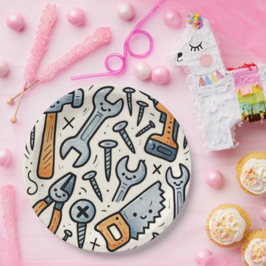 Assiettes En Carton DIY Tools Doodle Cartoon (Fête)