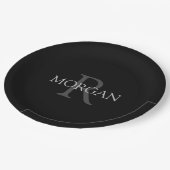 Assiettes En Carton do-it-yourself Monogramme & Nom, Noir classique av (Angle)