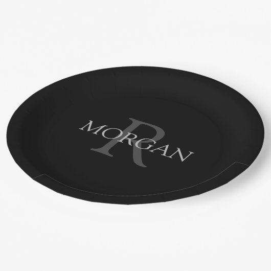 Assiettes En Carton do-it-yourself Monogramme & Nom, Noir classique av (Angle)