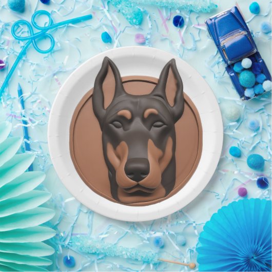 Assiettes En Carton Doberman Chien 3D inspiré (Fête)