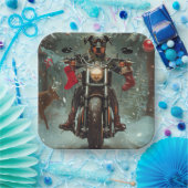 Assiettes En Carton Doberman Chien équitation Moto Noël (Fête)