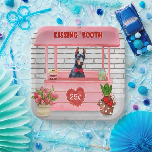 Assiettes En Carton Doberman Chien Valentine's Day Kissing Booth (Fête)