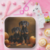 Assiettes En Carton Doberman Chiot Automne Citrouille de plaisir (Fête)