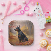 Assiettes En Carton Doberman en automne Feuilles automne Inspire (Fête)
