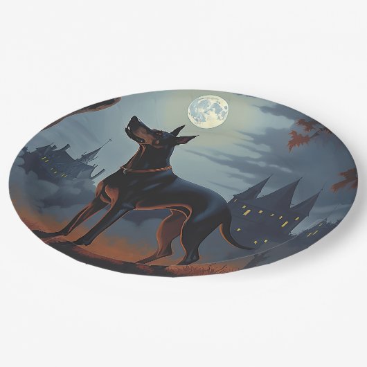 Assiettes En Carton Doberman Halloween effraie (Angle)